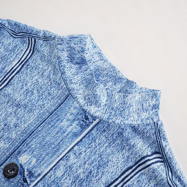 Denim print contrast high neck long sleeve maxi dress-final-sale  | Festival Outfits Women