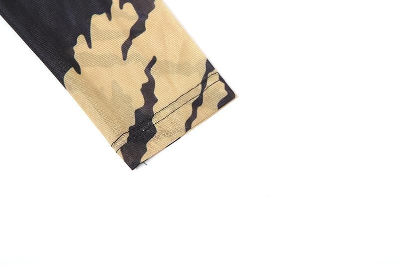 Riga mai dogon hannu mai siffar tiger mai sheer mesh midi | Kayan Biki na Mata