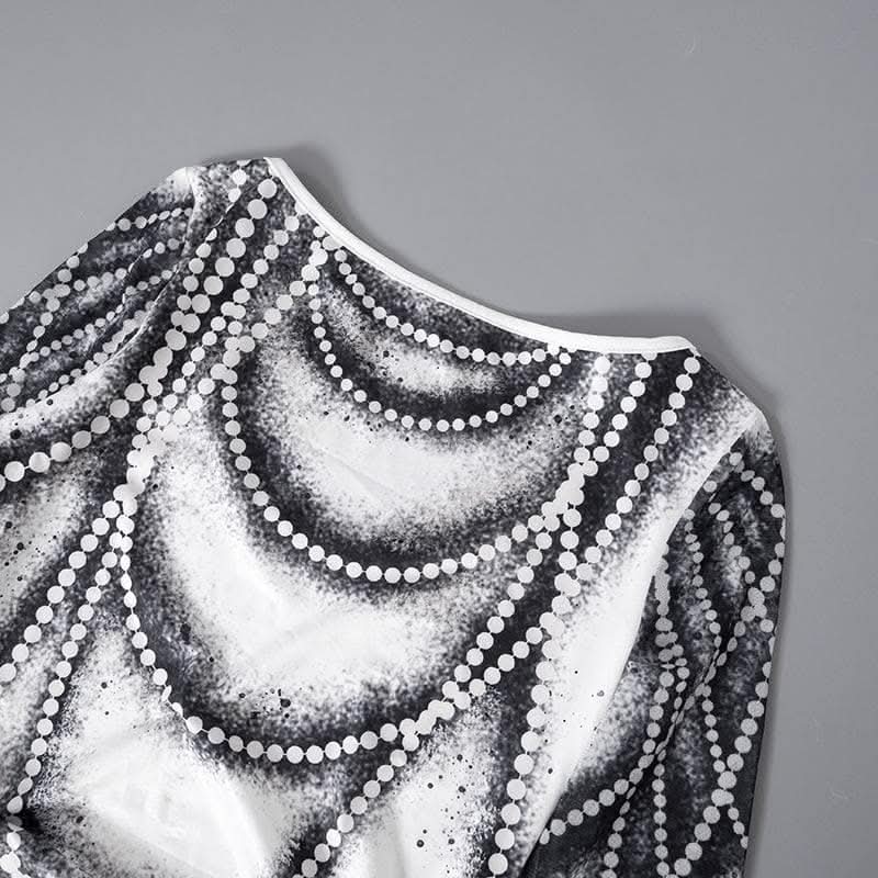 Drawstring long sleeve beaded print contrast backless top-final-sale  | Festival Outfits Women