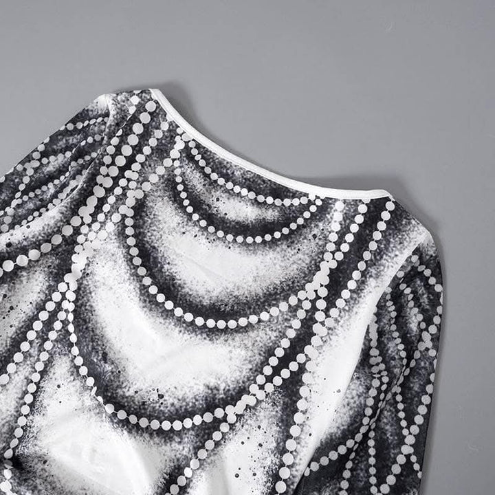 Drawstring long sleeve beaded print contrast backless top-final-sale  | Festival Outfits Women
