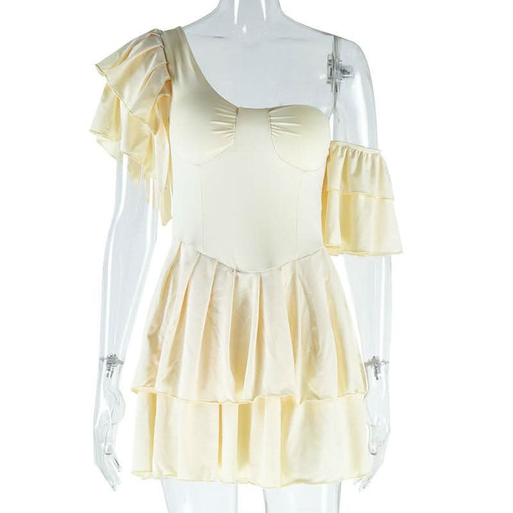 Off shoulder padded solid ruffle mini dress  | Festival Outfits Women