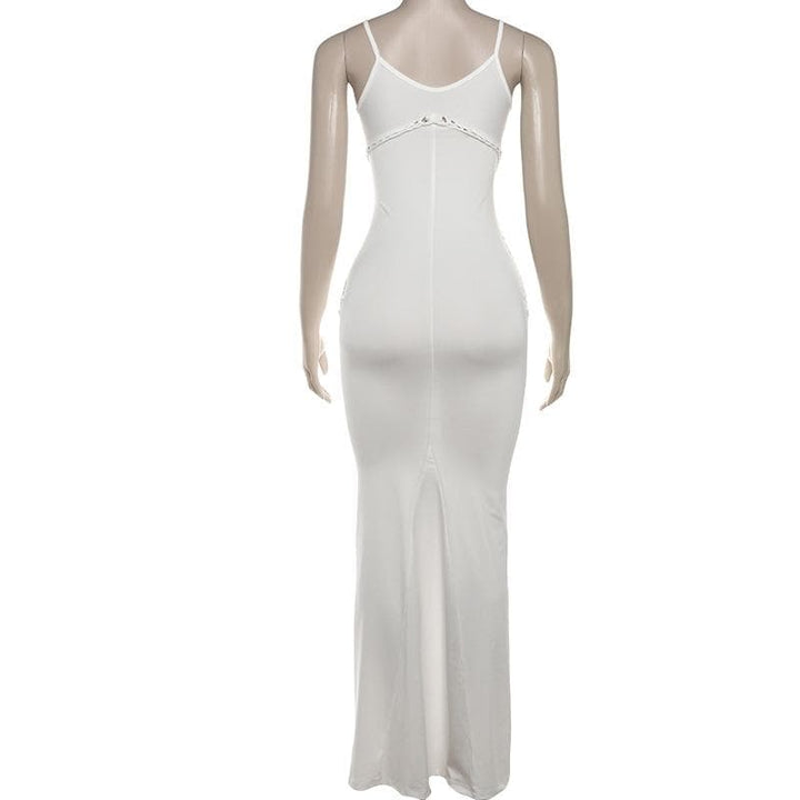 U neck hollow out solid cami cut out maxi dress-final-sale  | Festival Outfits Women