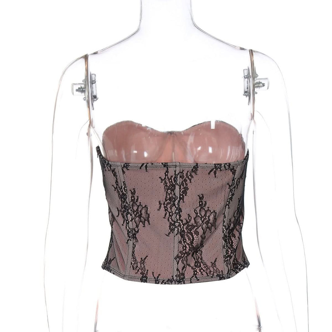Sweetheart neck bustier lace zip-up tube top  | Festival Outfits Women