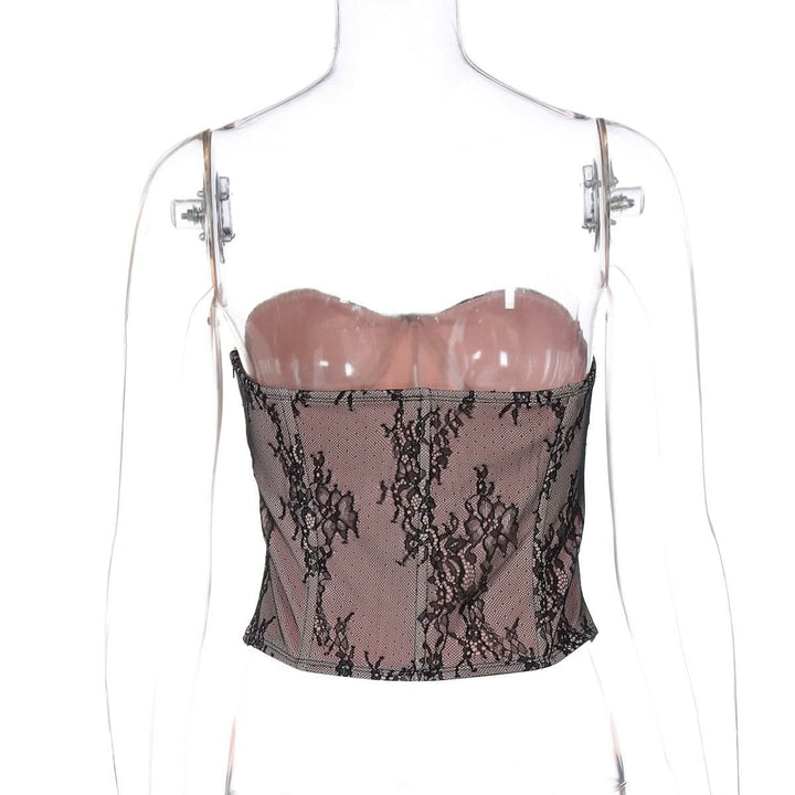 Sweetheart neck bustier lace zip-up tube top  | Festival Outfits Women
