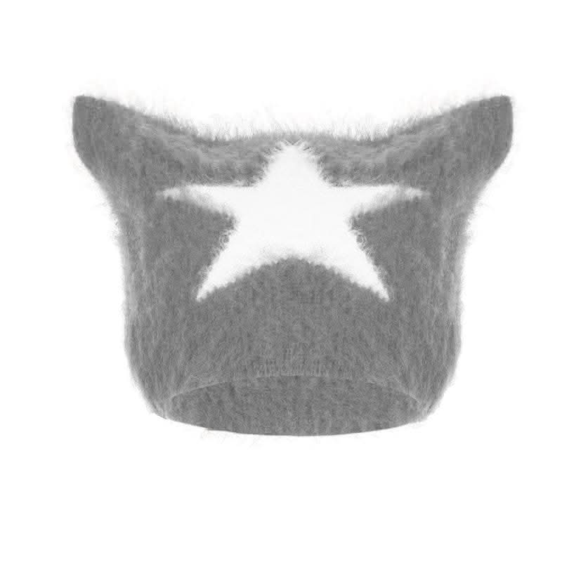 Contrast star pattern fluffy cap-final-sale