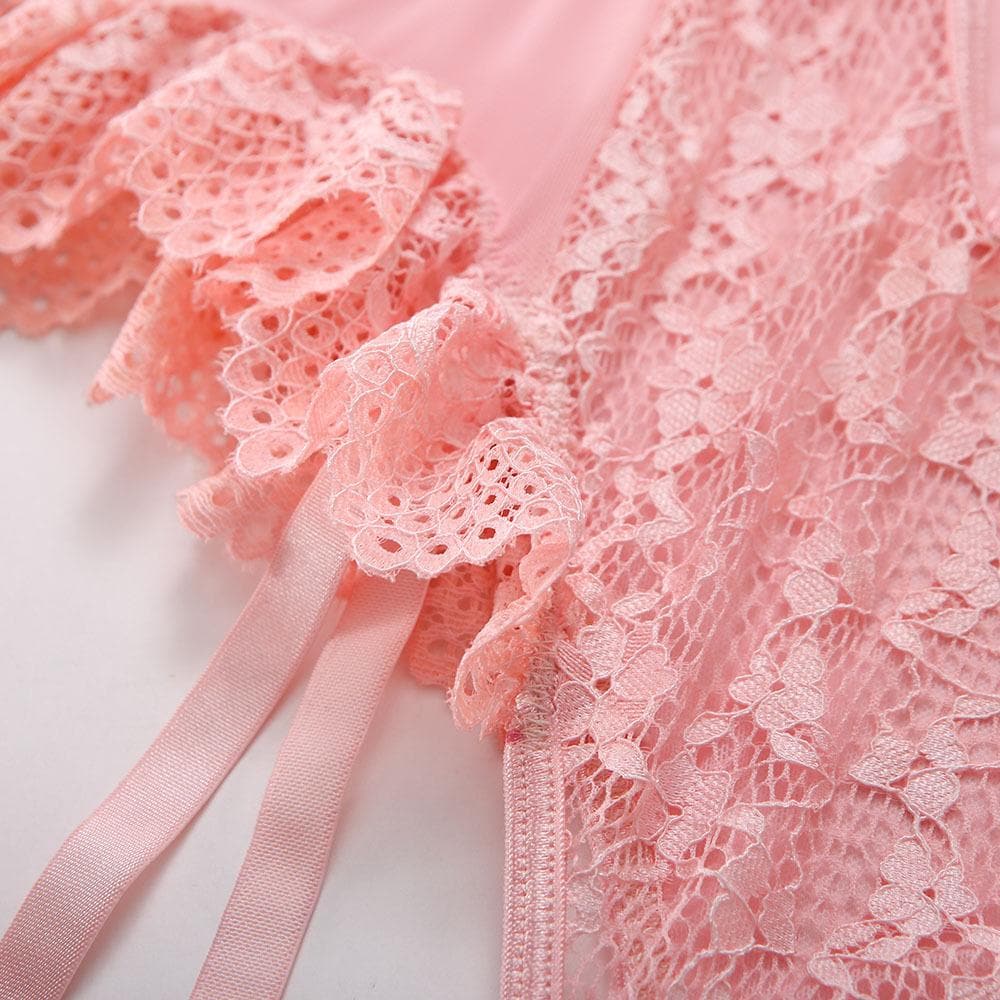 O ring lace garter hollow out bodysuit  | Festival Outfits Women