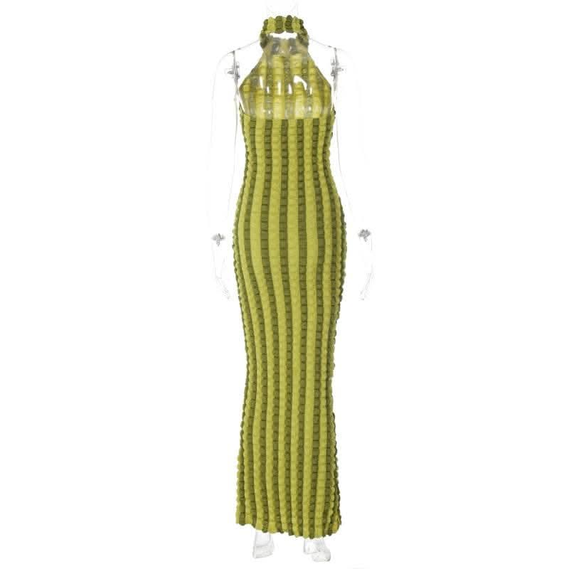 Waffle halter contrast backless high neck maxi dress-final-sale  | Festival Outfits Women