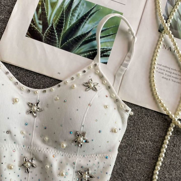 Beaded v neck padded backless cami top  | Festival Outfits Women