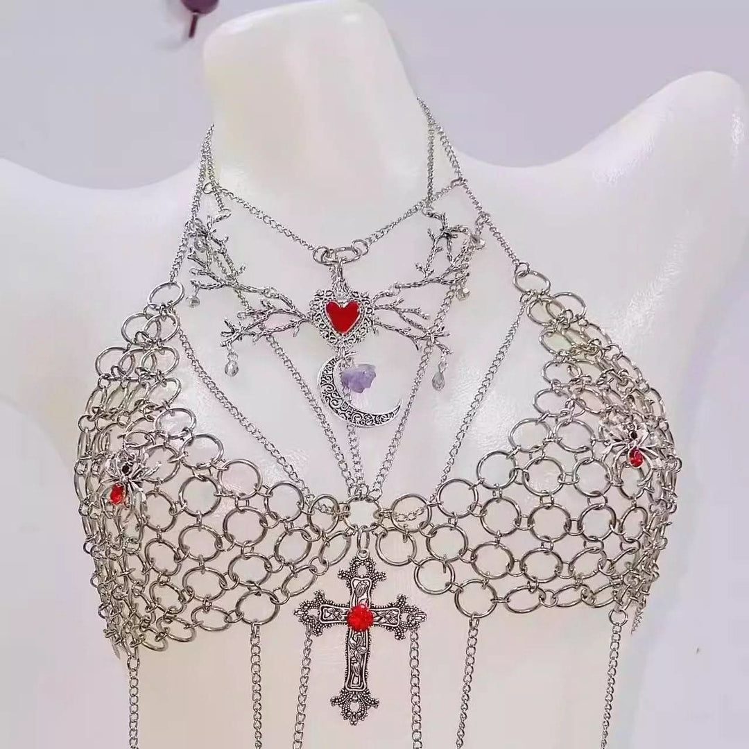 Halter o ring cross applique metal chain top  | Festival Outfits Women