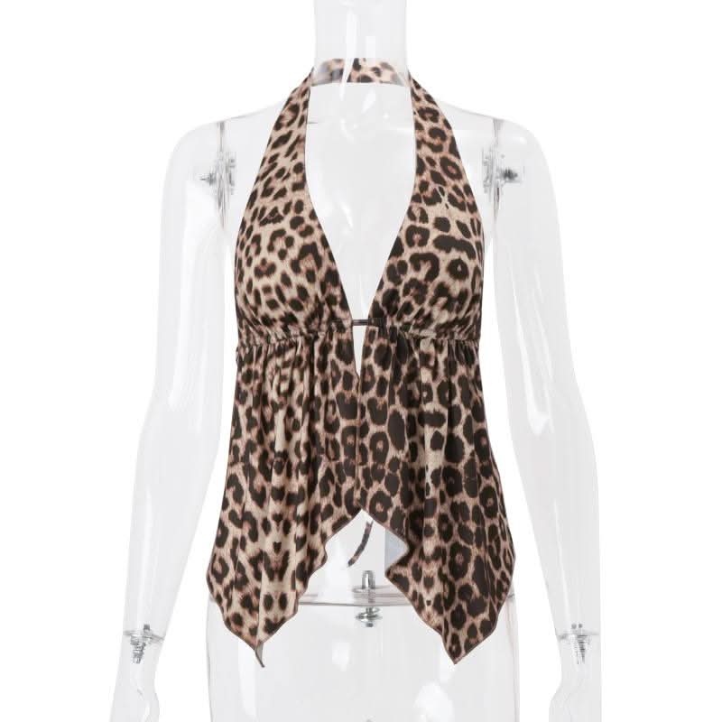 Leopard print halter self tie backless top  | Festival Outfits Women  | Cheetah Print Top