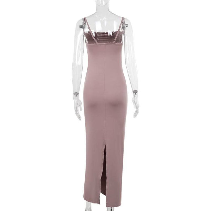 Ruched slit square neck solid cami maxi dress  | Festival Outfits Women