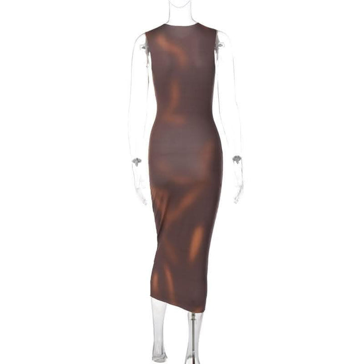 Flower print contrast sleeveless crewneck midi dress-final-sale  | Festival Outfits Women