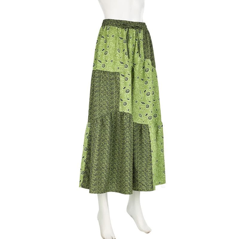 Contrast print self tie ruched maxi skirt  | Festival Outfits Women