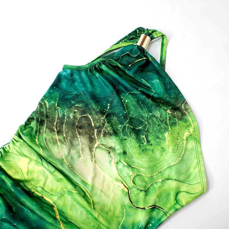 One shoulder print ruched maxi dress  | Festival Outfits Women