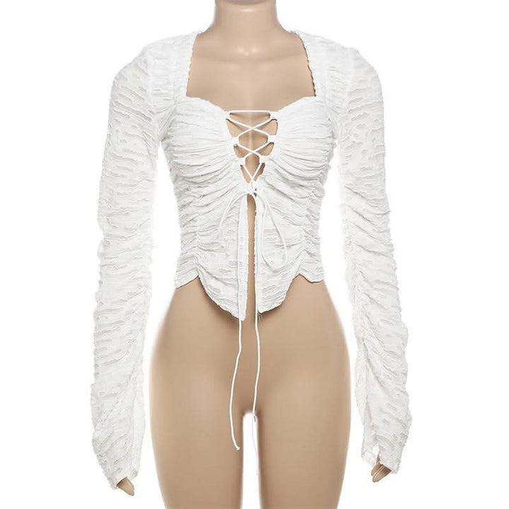 Long sleeve cross front textured top  | Festival Outfits Women
