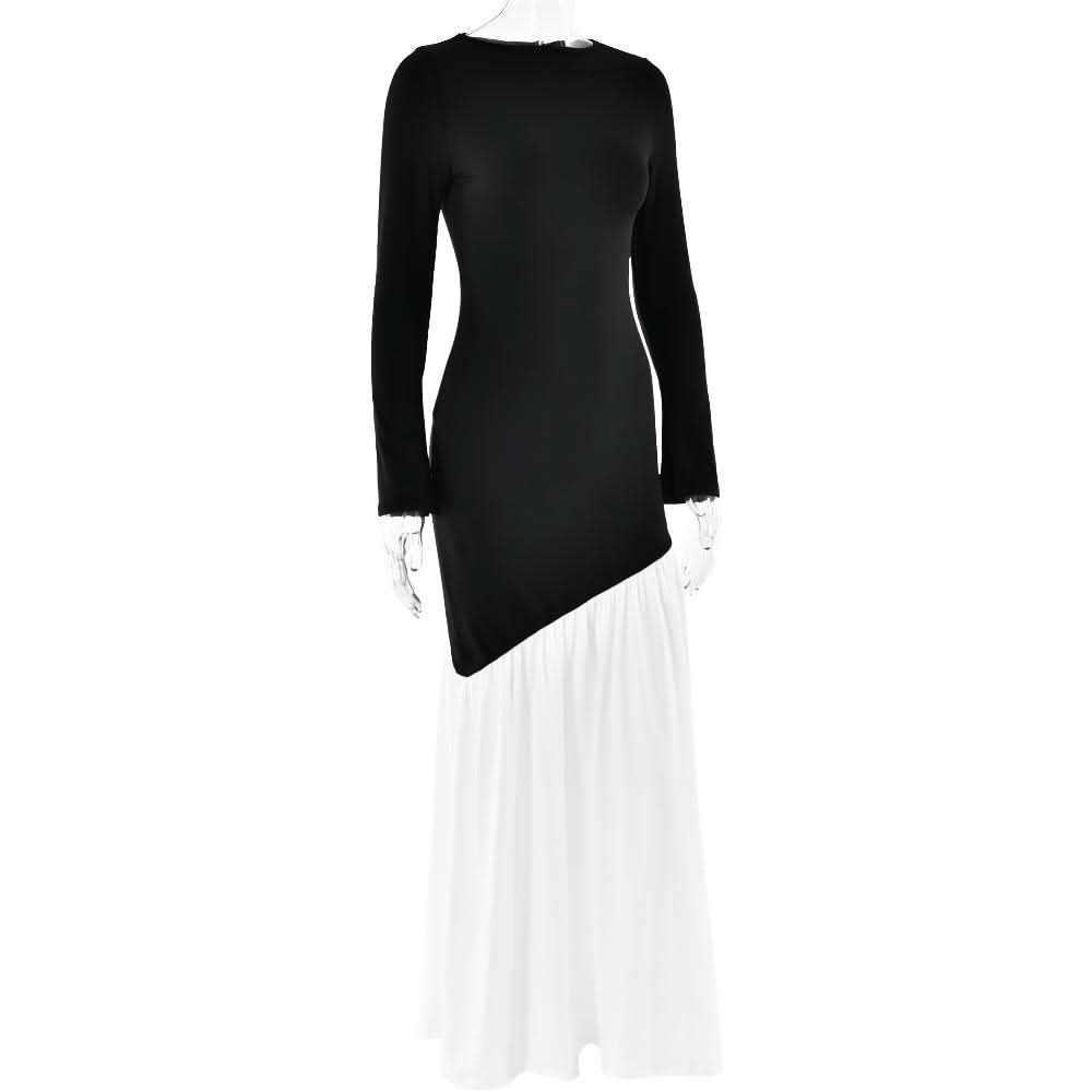 Long sleeve irregular crewneck ruched slit maxi dress  | Festival Outfits Women