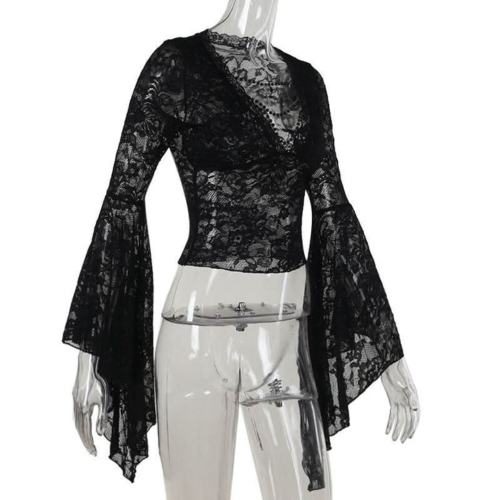 Long sleeve v neck lace top  | Festival Outfits Women