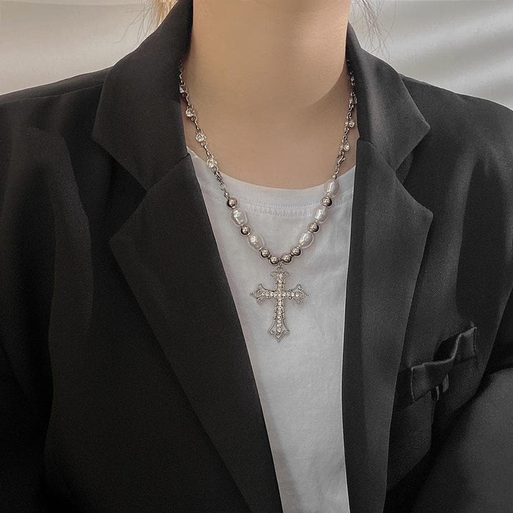 Beaded cross pendant rhinestone necklace  | Festival Outfits Women