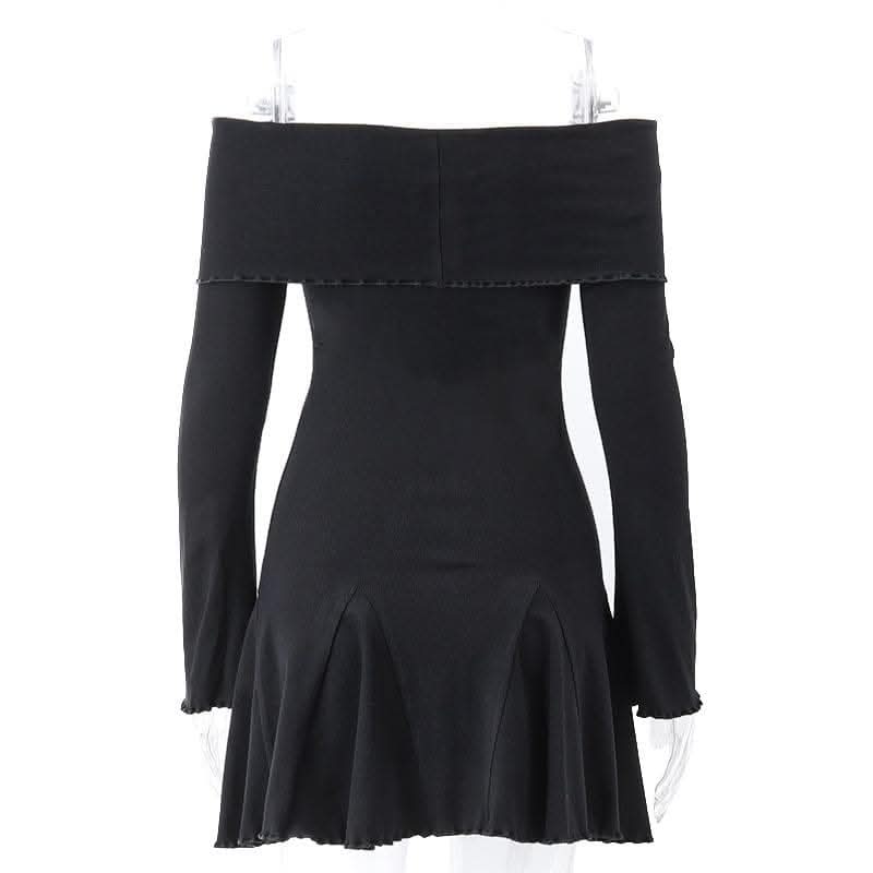 Long sleeve ruffle off shoulder solid ruched mini dress-final-sale  | Festival Outfits Women