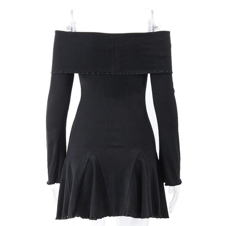 Long sleeve ruffle off shoulder solid ruched mini dress-final-sale  | Festival Outfits Women