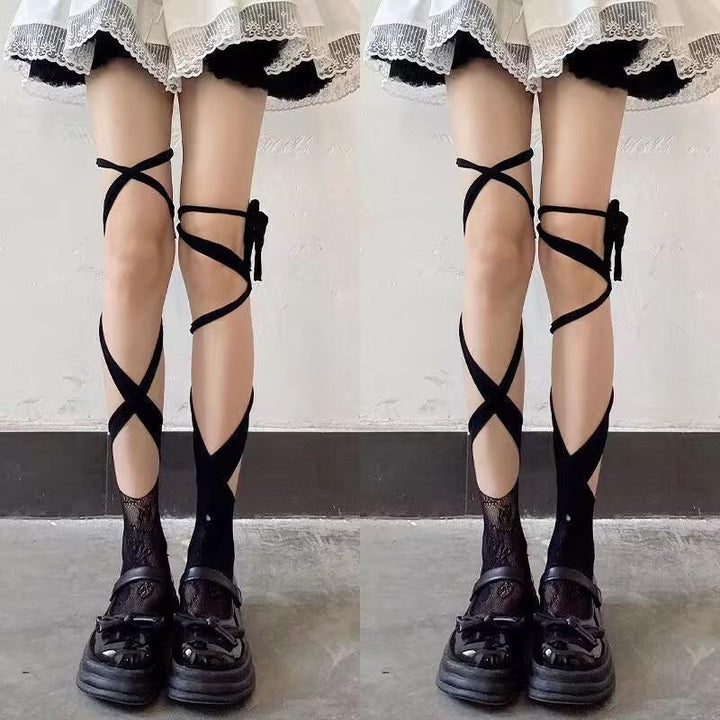 Self tie irregular lace thigh high socks  | Festival Outfits Women