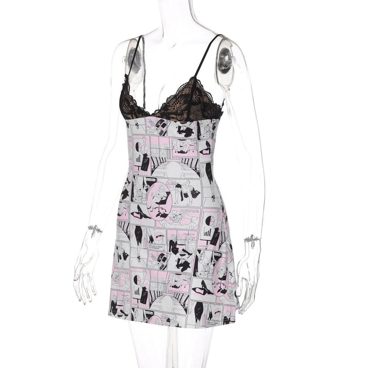 V neck abstract lace cami mini dress  | Festival Outfits Women-final-sale