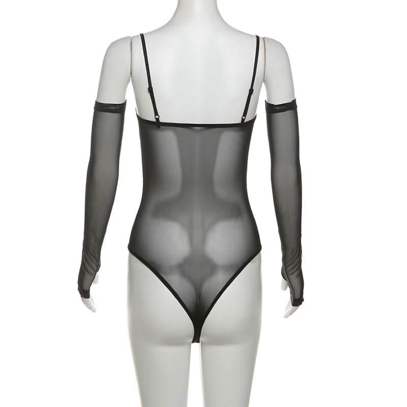 Gloves mesh hollow out button corset cami bodysuit-final-sale