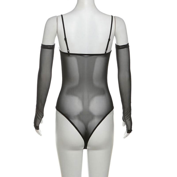Gloves mesh hollow out button corset cami bodysuit-final-sale
