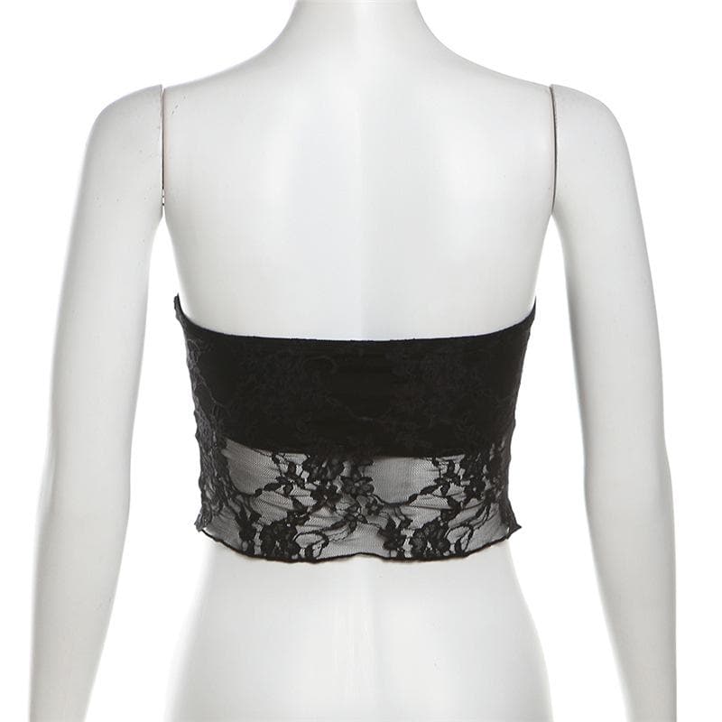 Lace ruched slit ruffle solid tube top  | Festival Outfits Women