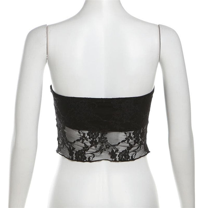 Lace ruched slit ruffle solid tube top  | Festival Outfits Women