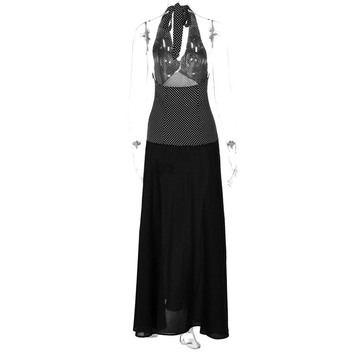 Halter polka dot print backless maxi dress-final-sale  | Festival Outfits Women