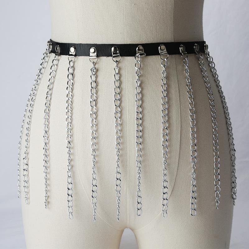 PU leather metal chain tassels belt  | Festival Outfits Women