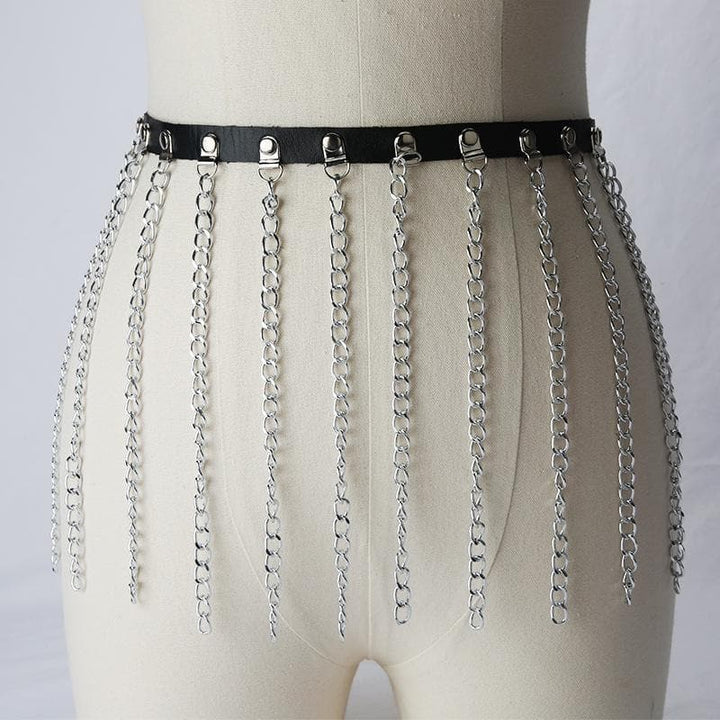 PU leather metal chain tassels belt  | Festival Outfits Women