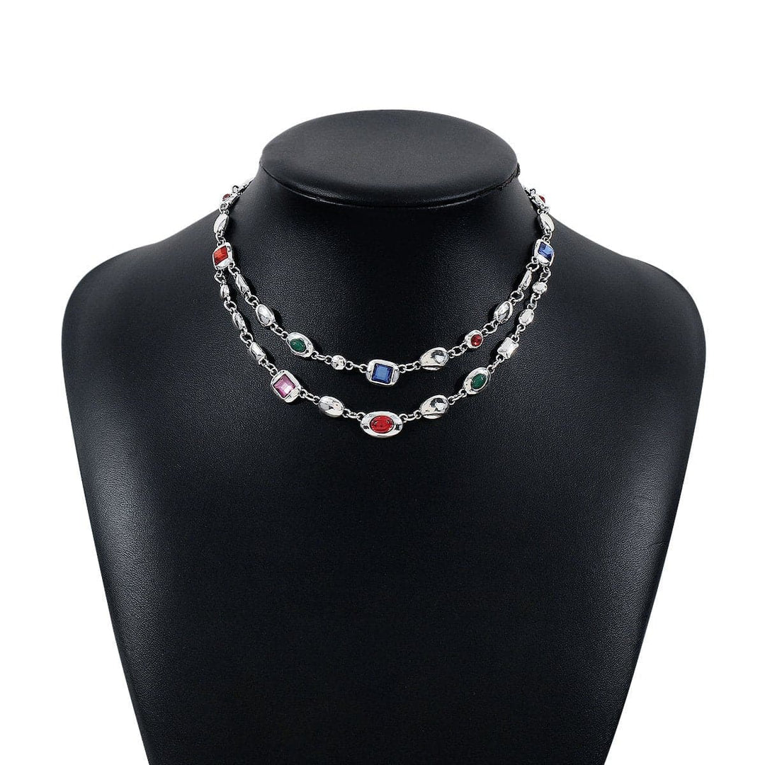 Multicolor rhinestone layered choker necklace  | Festival Outfits Women
