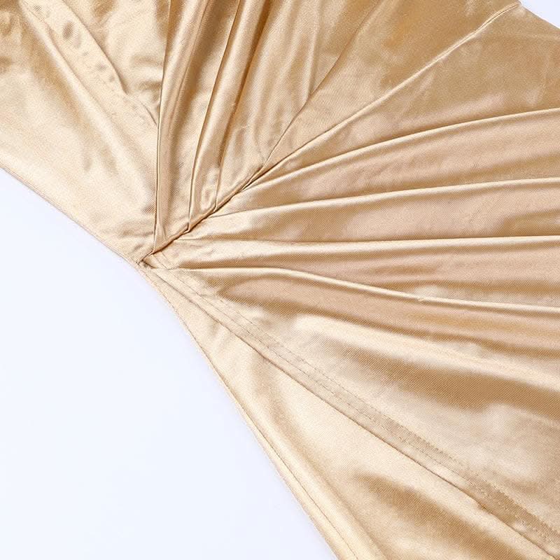Sleeveless solid satin slit one shoulder ruched backless midi dress-final-sale  | Festival Outfits Women