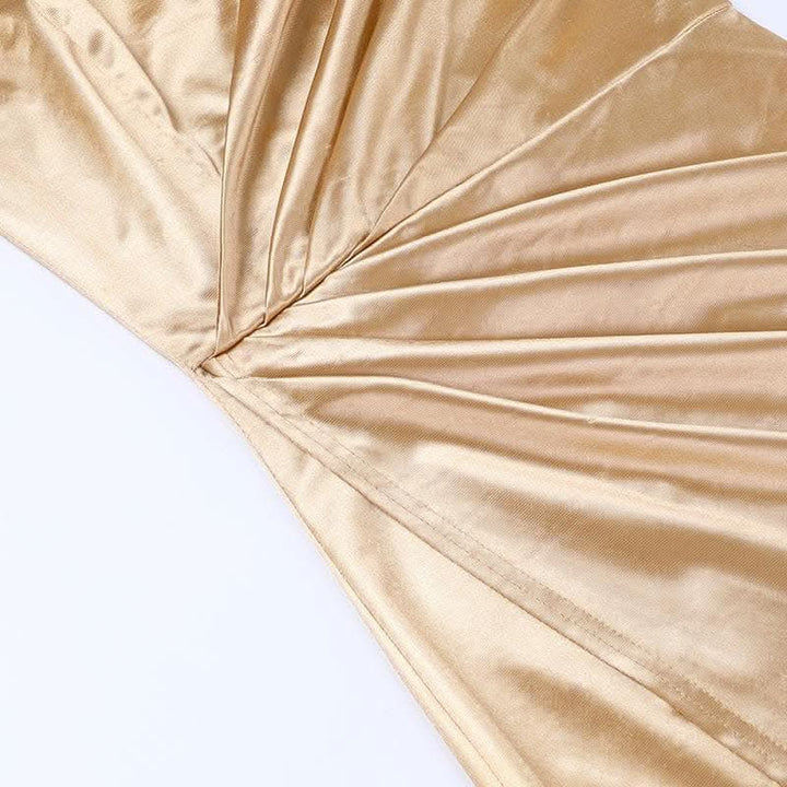 Sleeveless solid satin slit one shoulder ruched backless midi dress-final-sale  | Festival Outfits Women