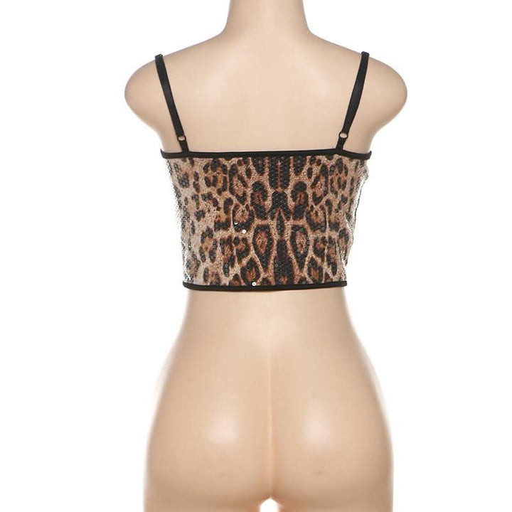 Leopard print lace hem glitter cami crop top  | Festival Outfits Women  | Cheetah Print Top