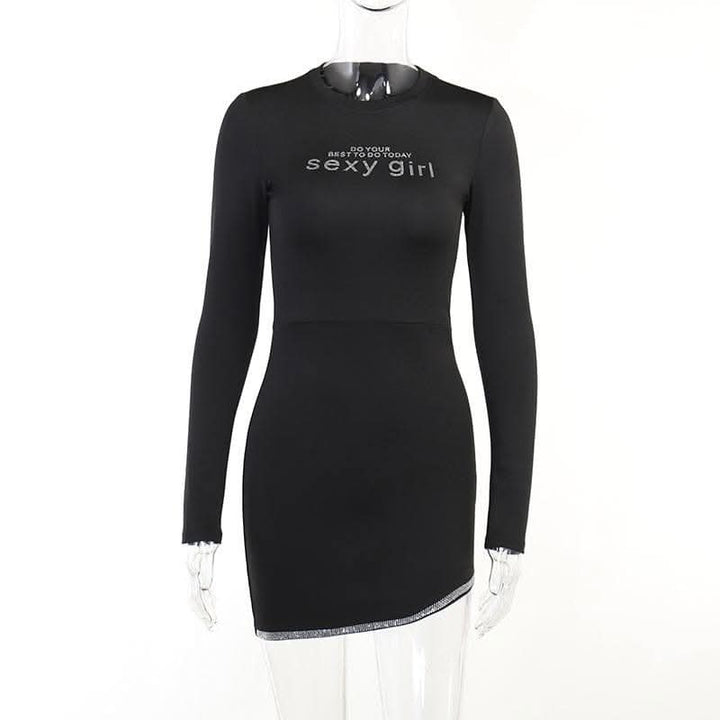 Long sleeve solid beaded sexy girl pattern mini dress-final-sale  | Festival Outfits Women