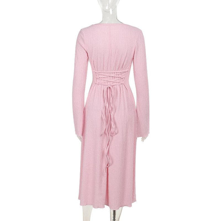 Long sleeve square neck textured midi dress  | Festival Outfits Women