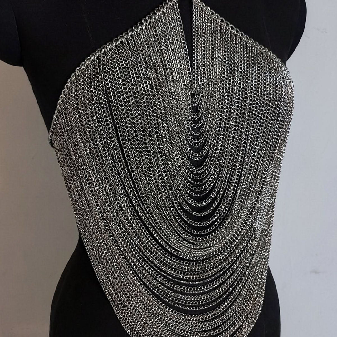 Halter o ring hollow out metal chain cut out top  | Festival Outfits Women