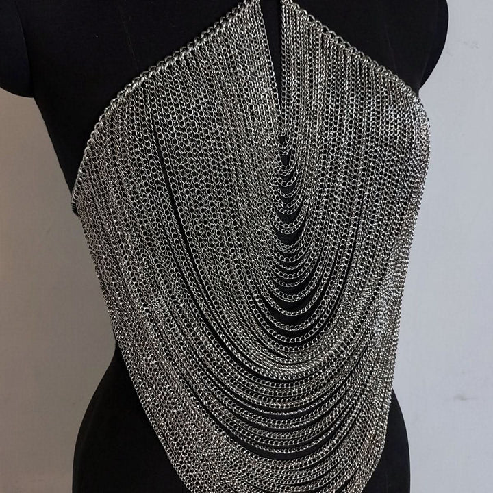Halter o ring hollow out metal chain cut out top  | Festival Outfits Women
