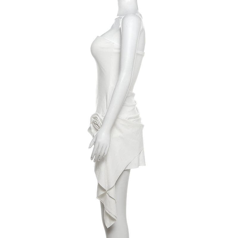 Flower applique ruched tube mini dress  | Festival Outfits Women