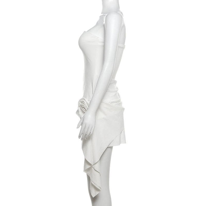 Flower applique ruched tube mini dress  | Festival Outfits Women