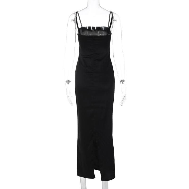 Beaded square neck slit zip-up backless cami maxi dress-final-sale  | Festival Outfits Women