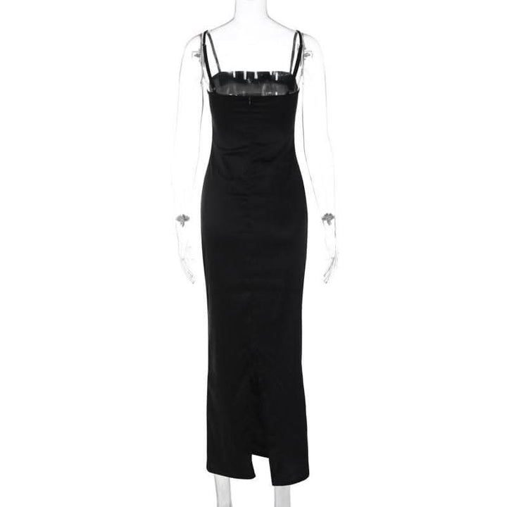 Beaded square neck slit zip-up backless cami maxi dress-final-sale  | Festival Outfits Women