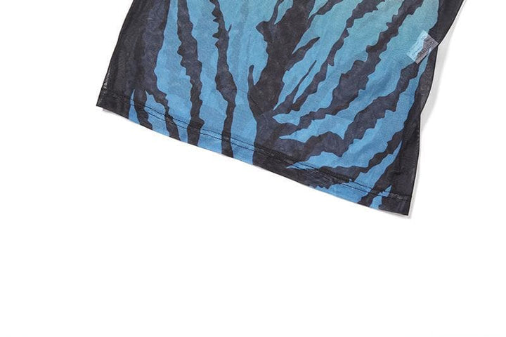 Riga mai dogon hannu mai siffar tiger mai sheer mesh midi | Kayan Biki na Mata