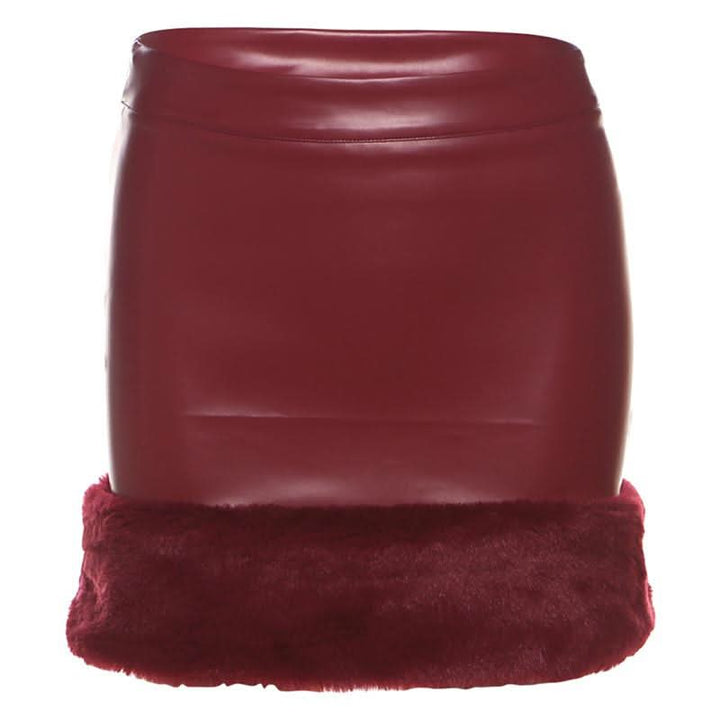 PU leather fluffy patchwork zip-up mini skirt Cargo Mini Skirt  | Festival Outfits Women