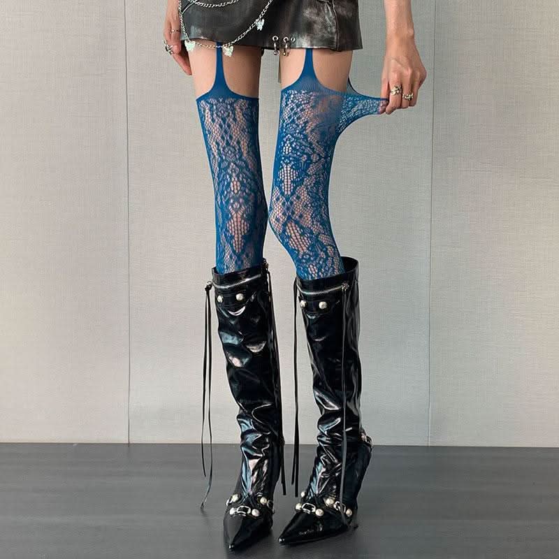Suspender sheer lace flower pattern tights  | Festival Outfits Women