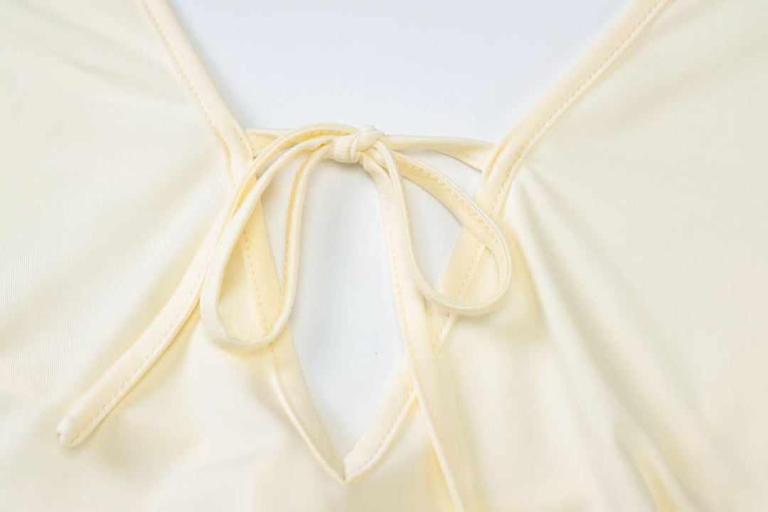 Slit halter self tie v neck ruffle solid maxi dress  | Festival Outfits Women