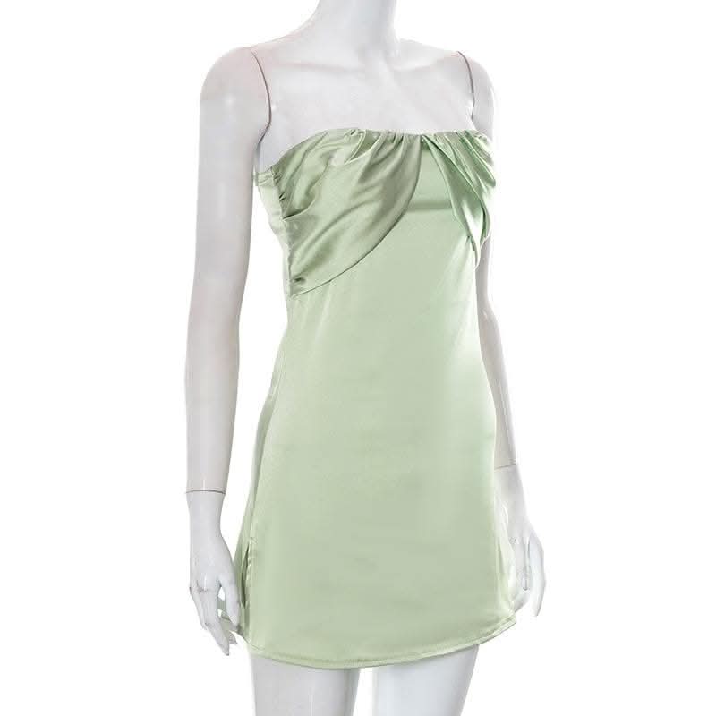 Patchwork slit ruched backless sleeveless tube mini dress-final-sale  | Festival Outfits Women